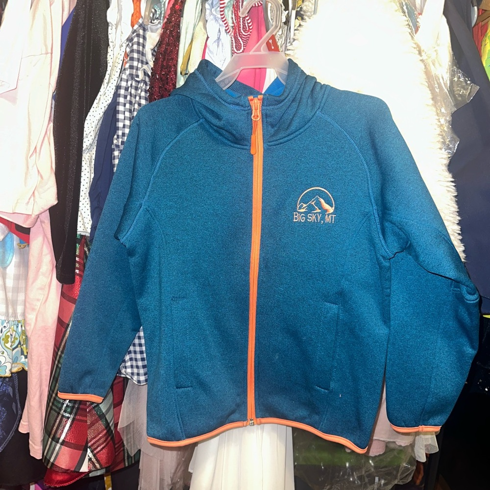 Blue Hoodie with Orange Accents